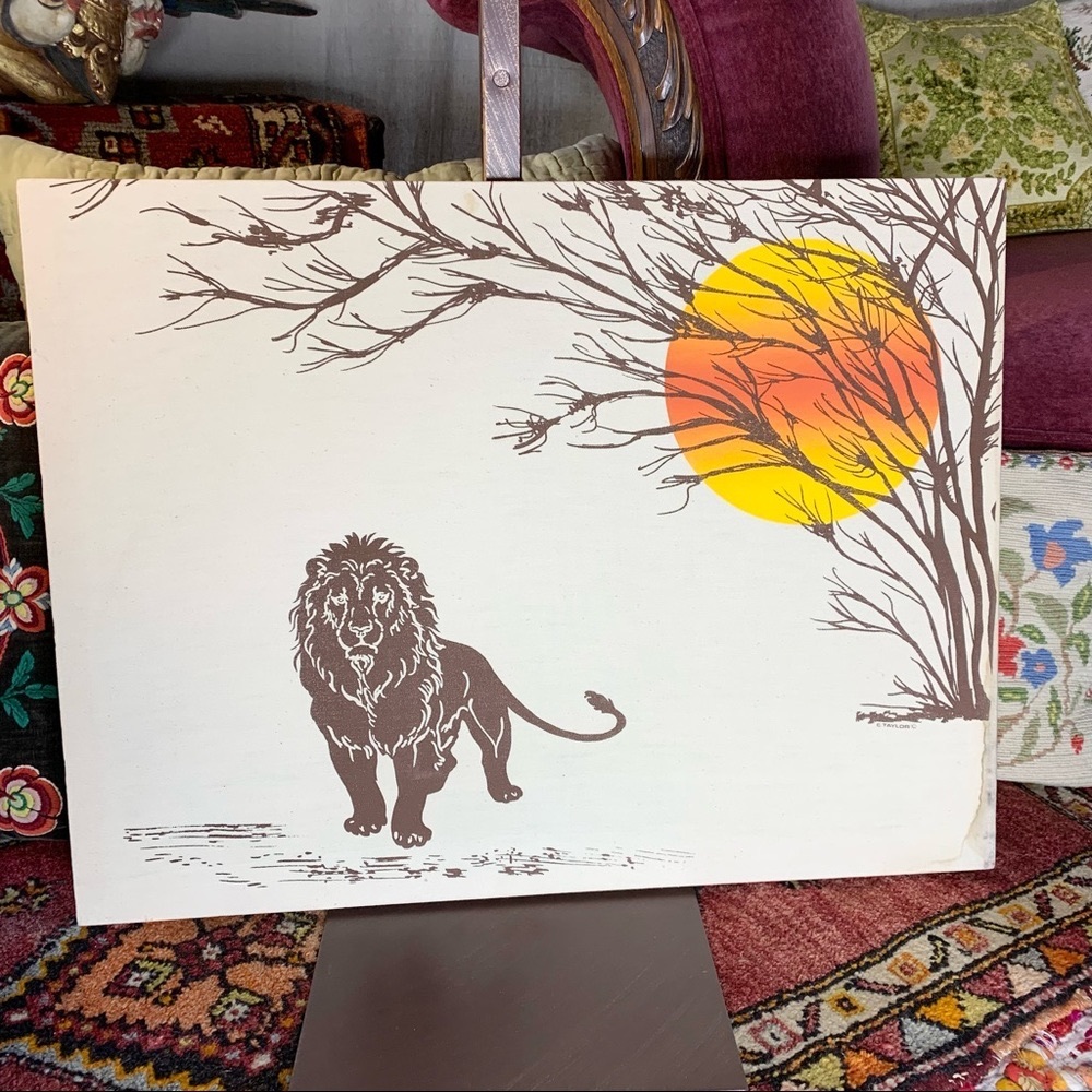 70s Sunset Lion Fabric Art